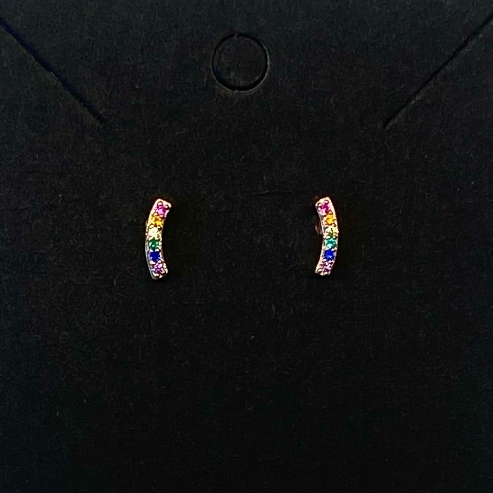 Curved Bar Rainbow Cubic Zirconia Studs